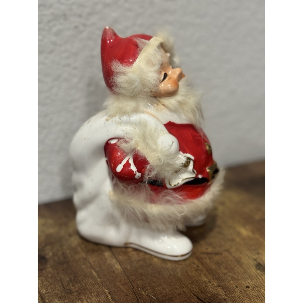 Santa Ceramic Bank 1959 Napco Bedford Ohio Vintage Made Japan Faux Fur Accent - Picture 2 of 15